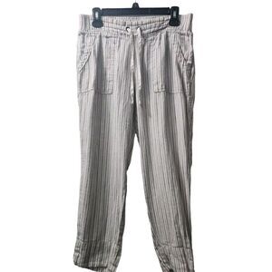 Athleta Womens Size 10 Linen Pant‎ Beige Stripped Drawstring Relaxed